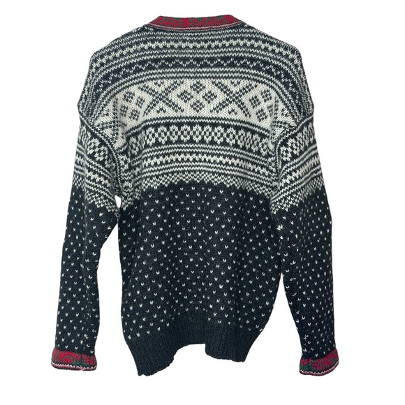 Bouviac Men's 100% Pure New Wool Fair Isle Nordic Sweater Sz SMALL Gray Metal - Picture 3 of 9